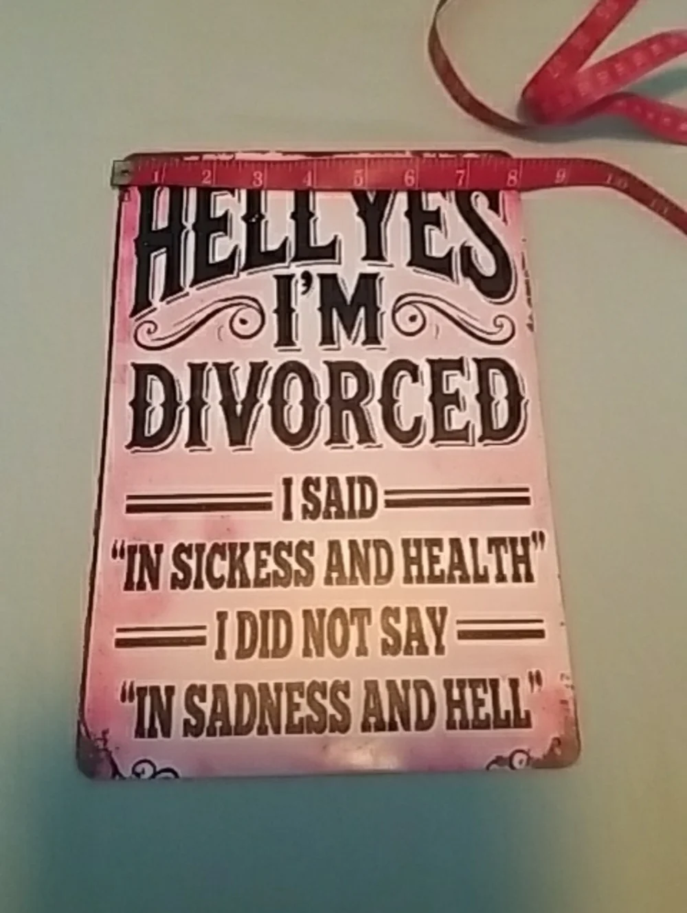 Humorous Pink 'Hell Yes I'm Divorced' Metal Wall Sign